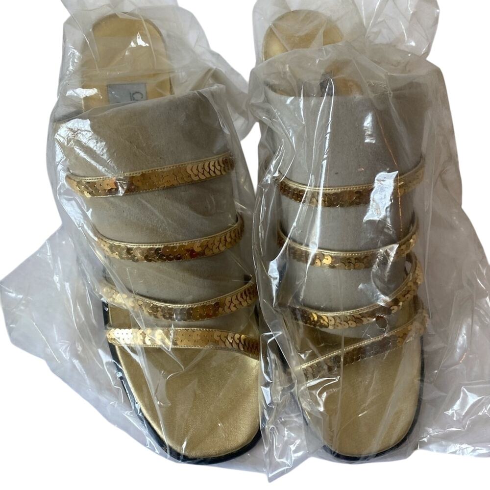 Candlelight & Champagne Women's 10W Gold Sequin Strappy Heels Party Prom NWOT - Picture 3 of 8